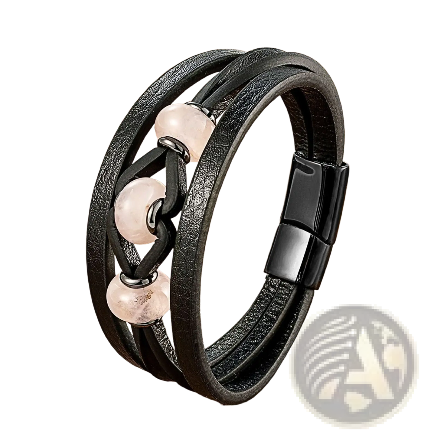 Leather Rope Bracelet with Natural Stone Beads and Magnetic Clasp