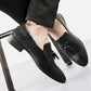 Men's Black Woven Leather Tassel Loafers
