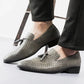 Men's Black Woven Leather Tassel Loafers
