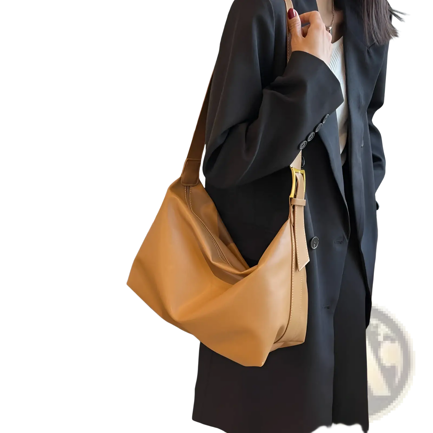 Leather Shoulder Bag with Gold Buckle and Strap