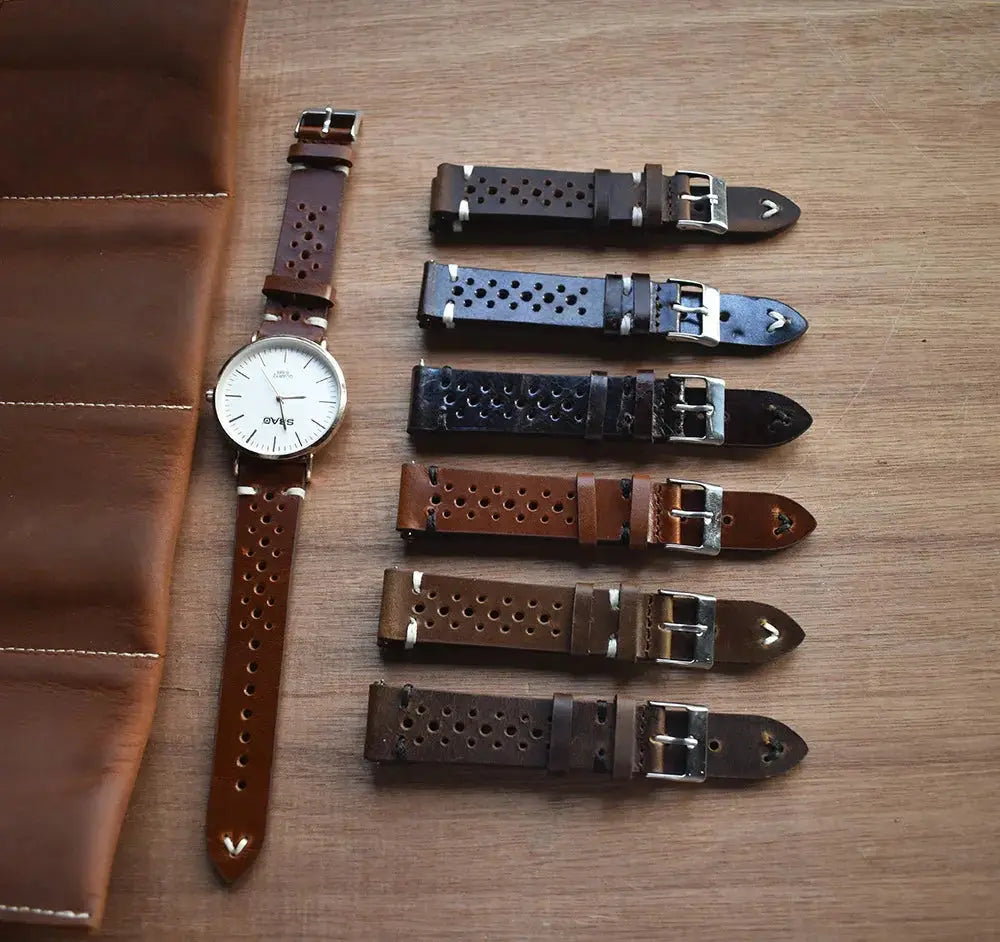 Handmade Perforated Crazy Horse Leather Accessory Strap