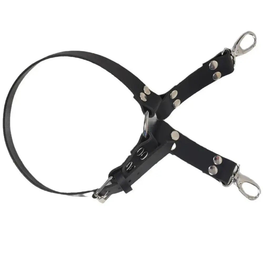 Adjustable Black Leather Hip Harness with Silver Hardware