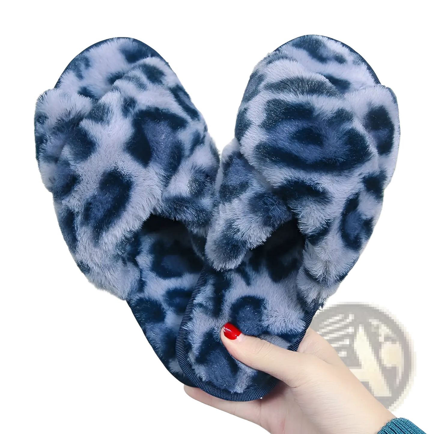 Leopard Fuzzy Cross Strap Plush House Slippers