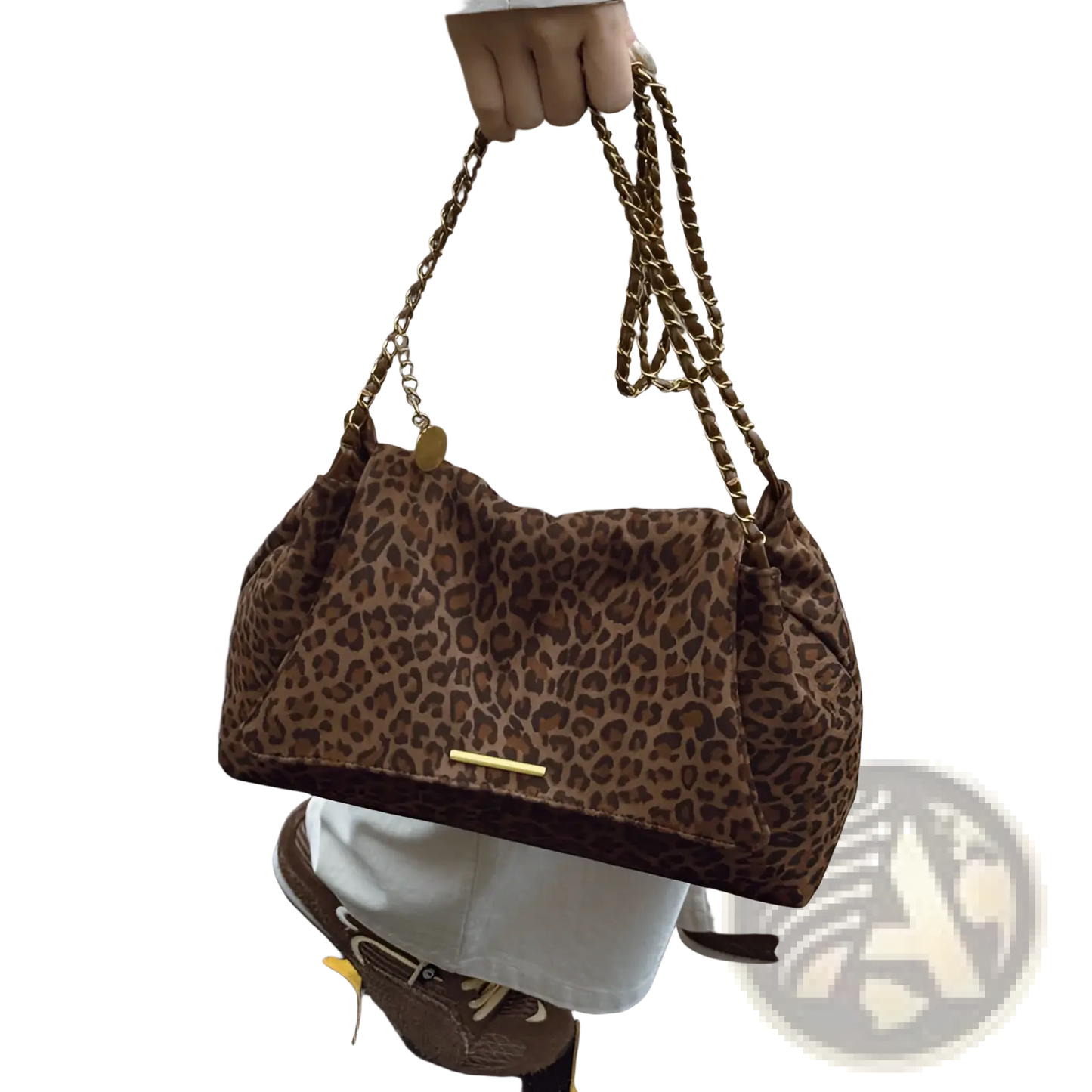 Leopard Print Crossbody Bag with Gold Chain Strap