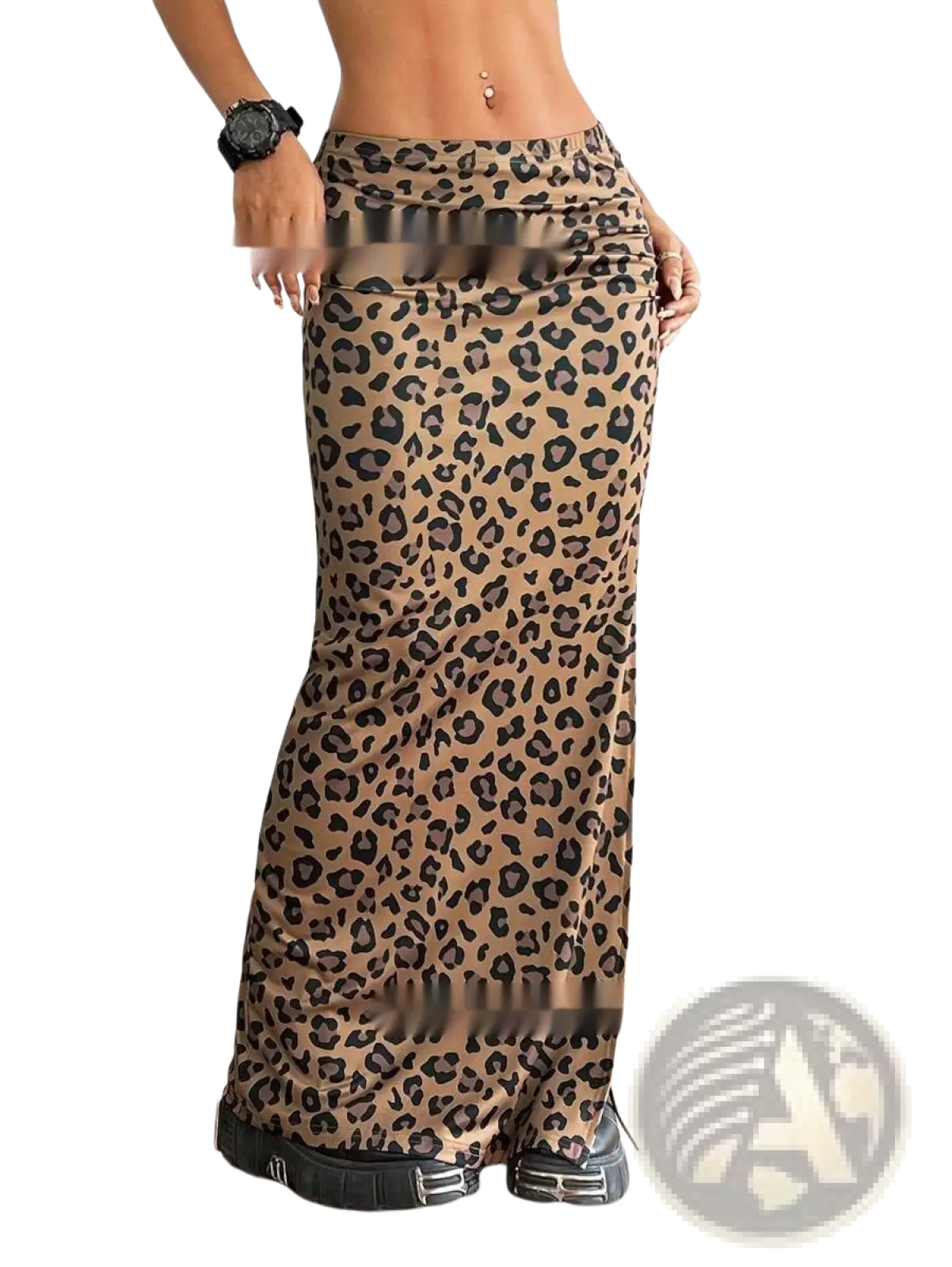 Leopard Print High Waisted Side Slit Maxi Skirt