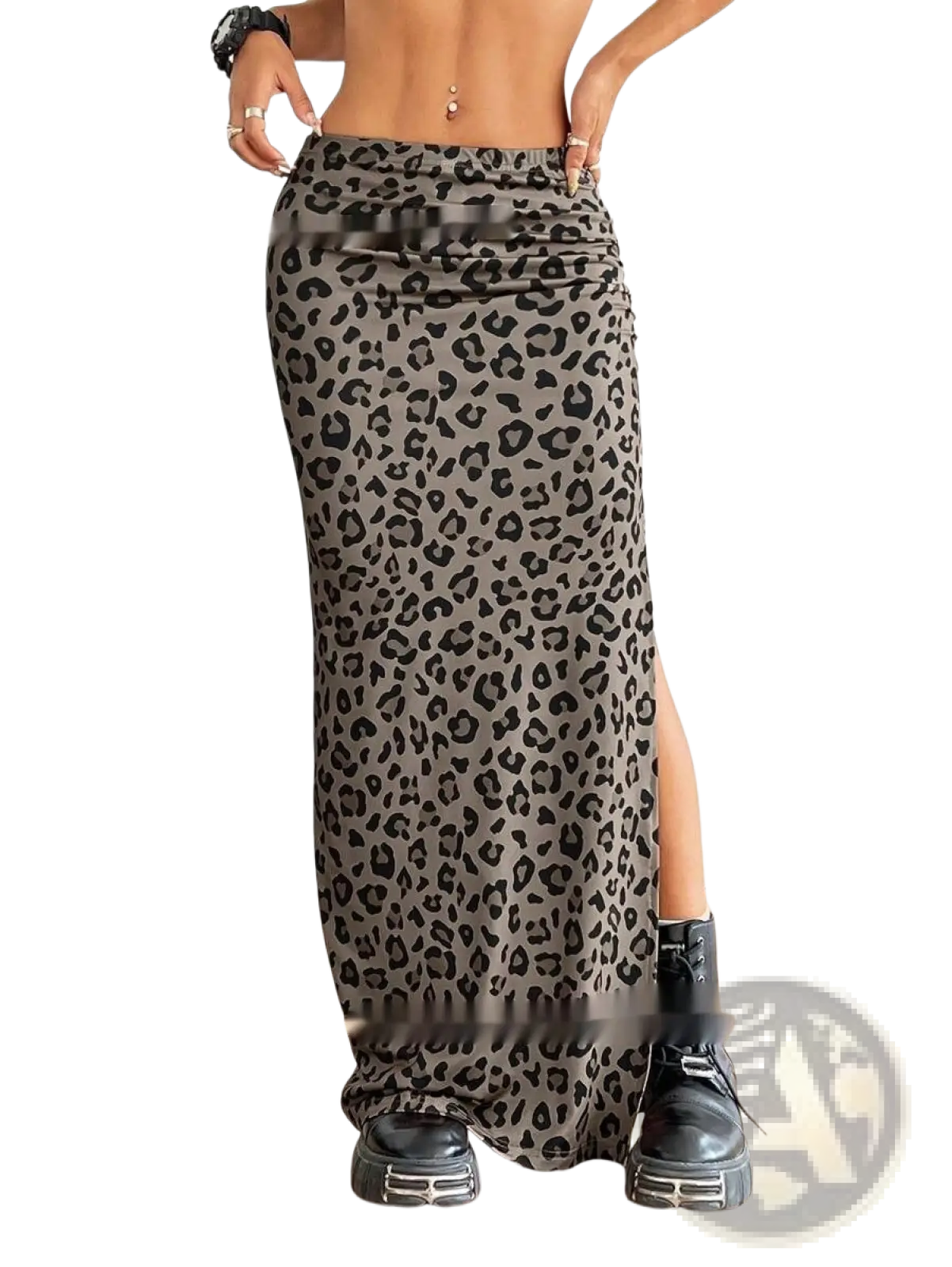 Leopard Print High Waisted Side Slit Maxi Skirt