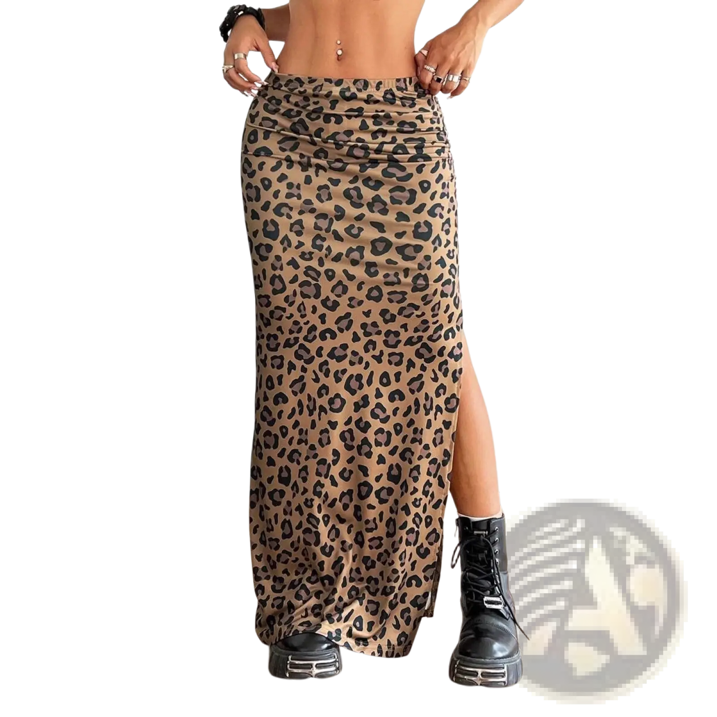 Leopard Print High Waisted Side Slit Maxi Skirt