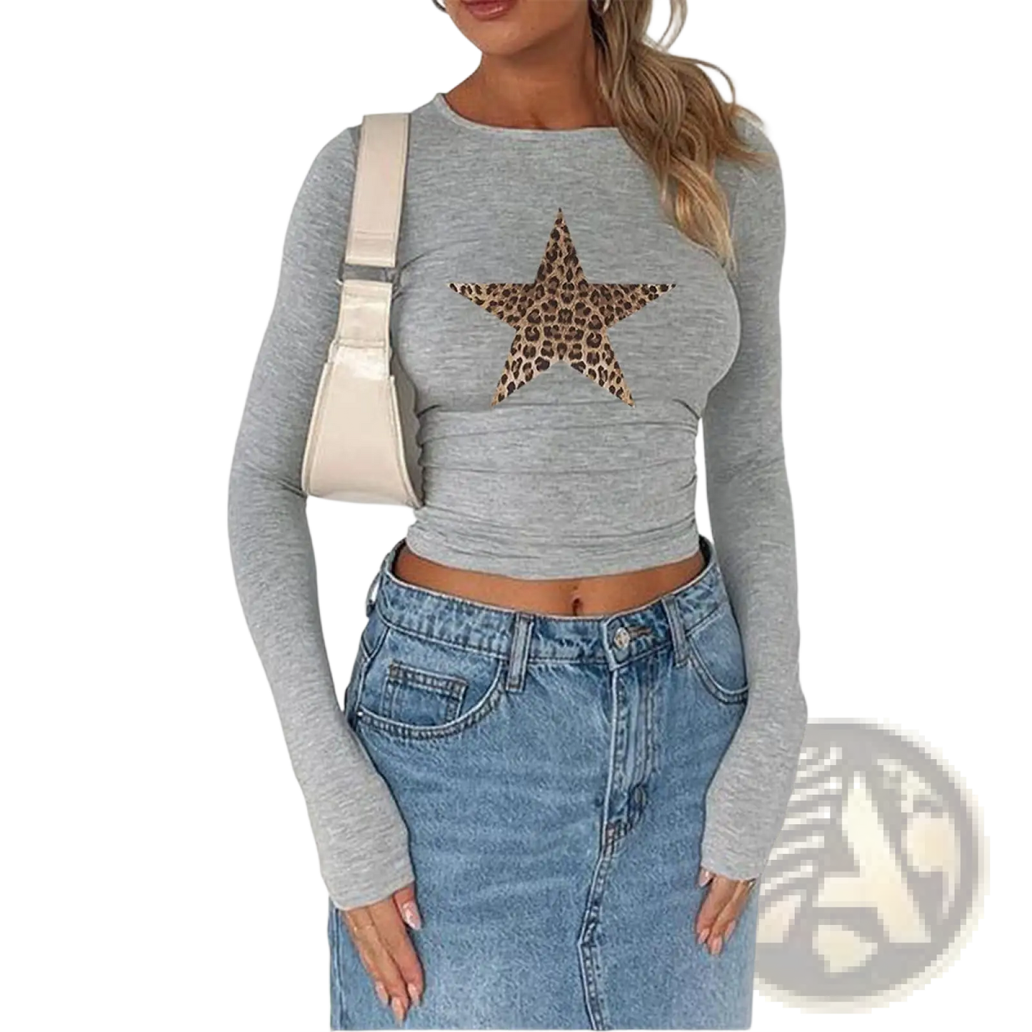 Leopard Star Print Long Sleeve Crop Top
