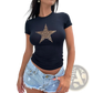 Leopard Star Slim Fit Short Sleeve Crop Top