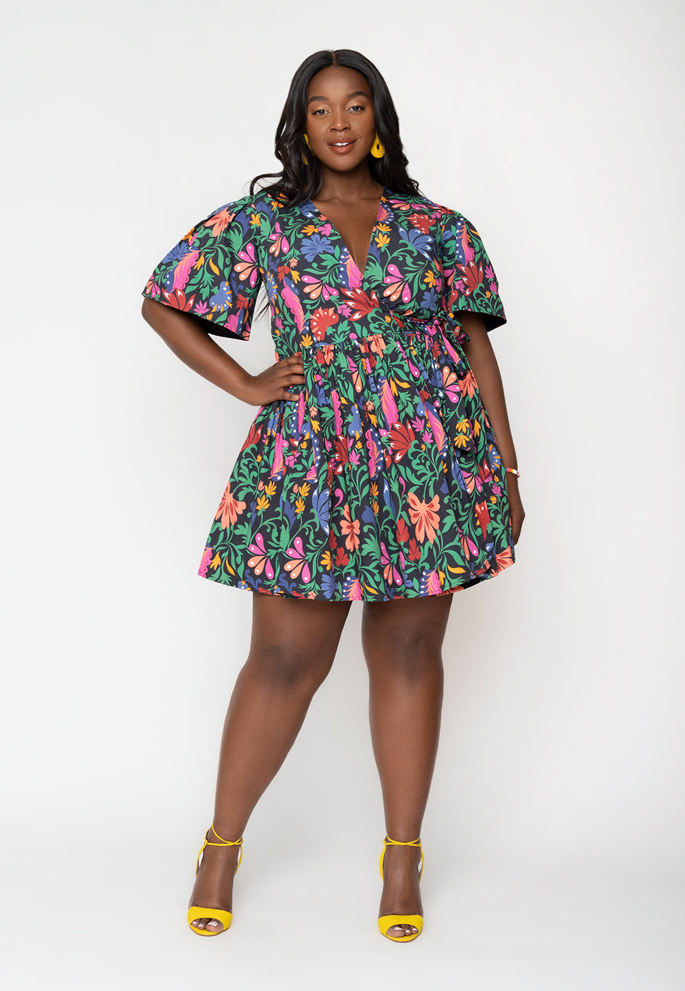 Vestido envelope de popeline Alena da Leota para mulheres, preto, tamanho 1X