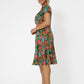 Vestido feminino Leota com mangas esvoaçantes e decote em coração, multicolorido