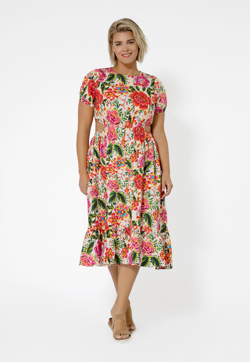 Vestido Michelle com babados em camadas, laranja, Leota Feminino