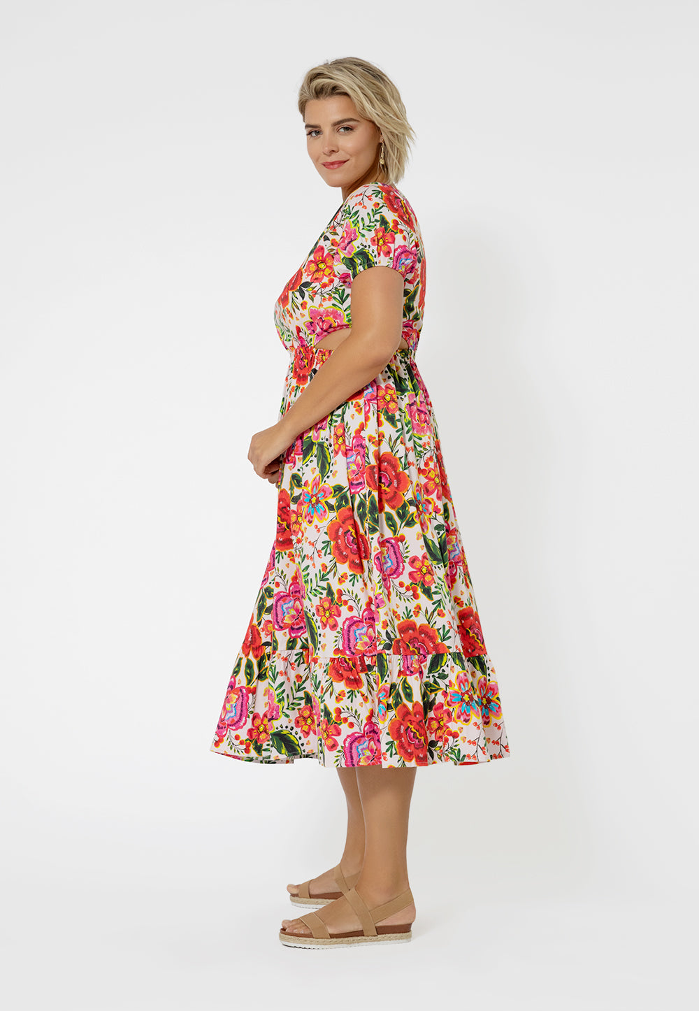 Vestido Michelle com babados em camadas, laranja, Leota Feminino