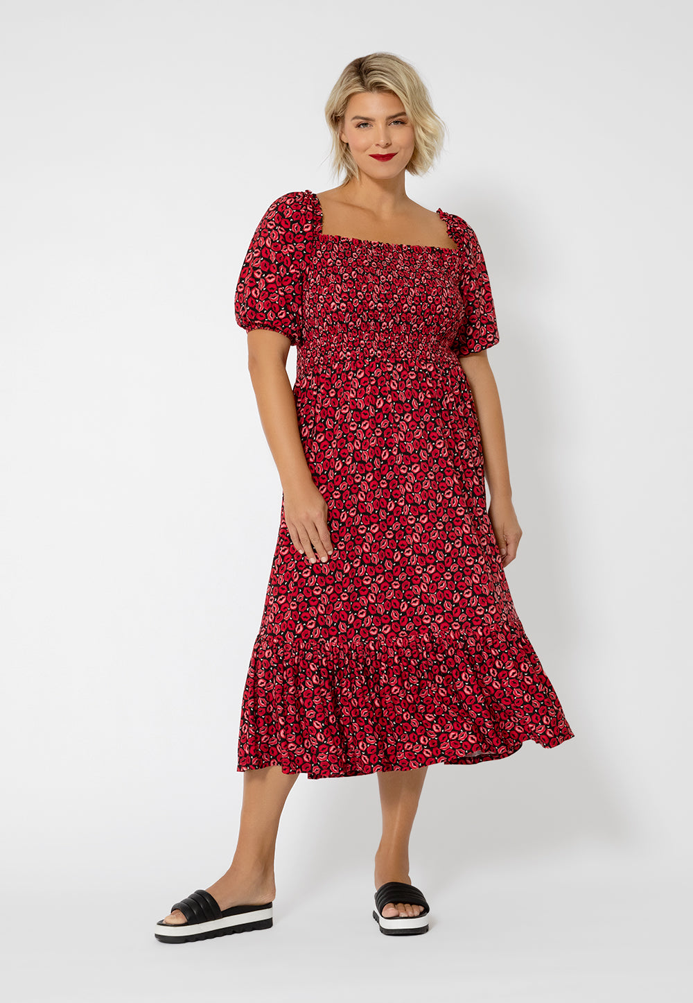 Vestido Kelly com babados e bainha vermelha da Leota Women's