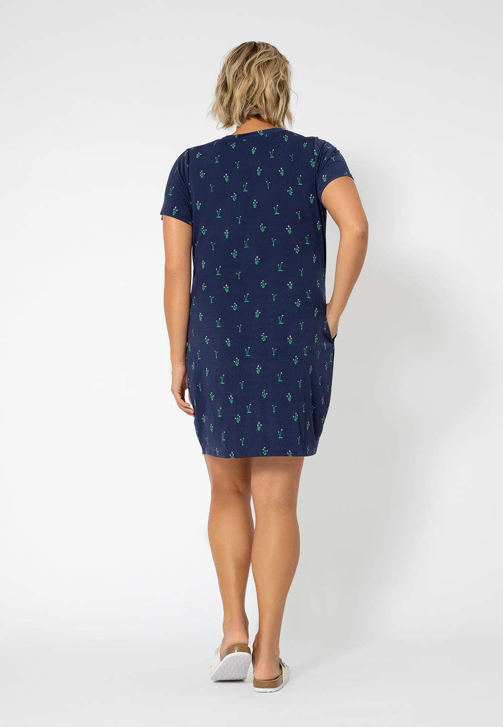 Vestido-camiseta de manga curta estampado feminino Leota azul