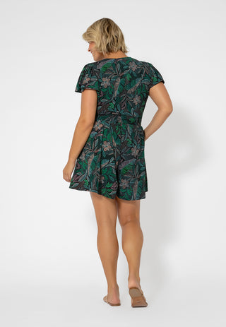 Macacão feminino Leota com estampa tropical e estampa sintética verde