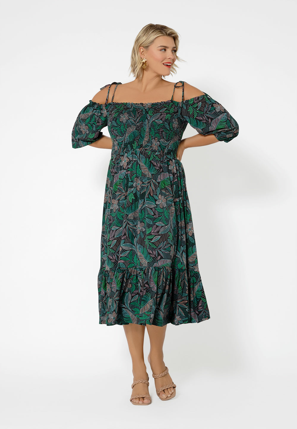 Vestido Kelly com babados e bainha verde Leota Feminino