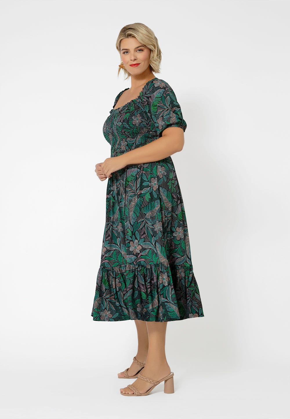Vestido Kelly com babados e bainha verde Leota Feminino