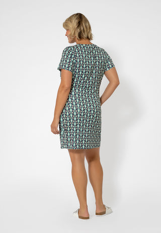 Leota Women's Print Short Sleeve T-Shirt Dress Blue Radiance