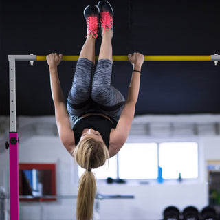 Tapete de exercícios BalanceFrom Fitness 120 x 48 polegadas e barra de ginástica ajustável, rosa