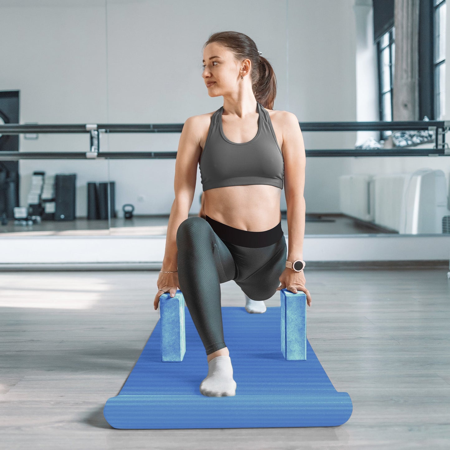 Conjunto de ioga BalanceFrom Fitness com 7 peças, tapete, faixa elástica e joelheira, azul