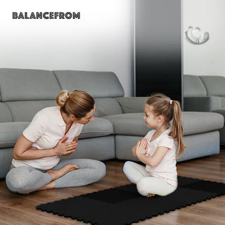 Tapete de exercícios de espuma EVA interligada de 24 pés quadrados da BalanceFrom Fitness, preto