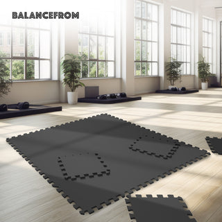 Tapete de exercícios de espuma EVA interligada de 24 pés quadrados da BalanceFrom Fitness, preto