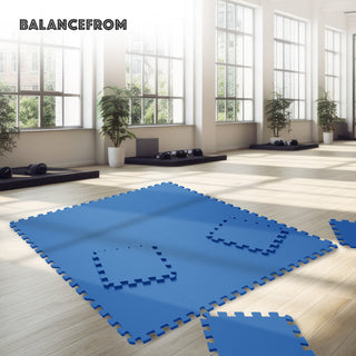 Tapete de exercícios de espuma EVA interligada de 24 pés quadrados da BalanceFrom Fitness, azul