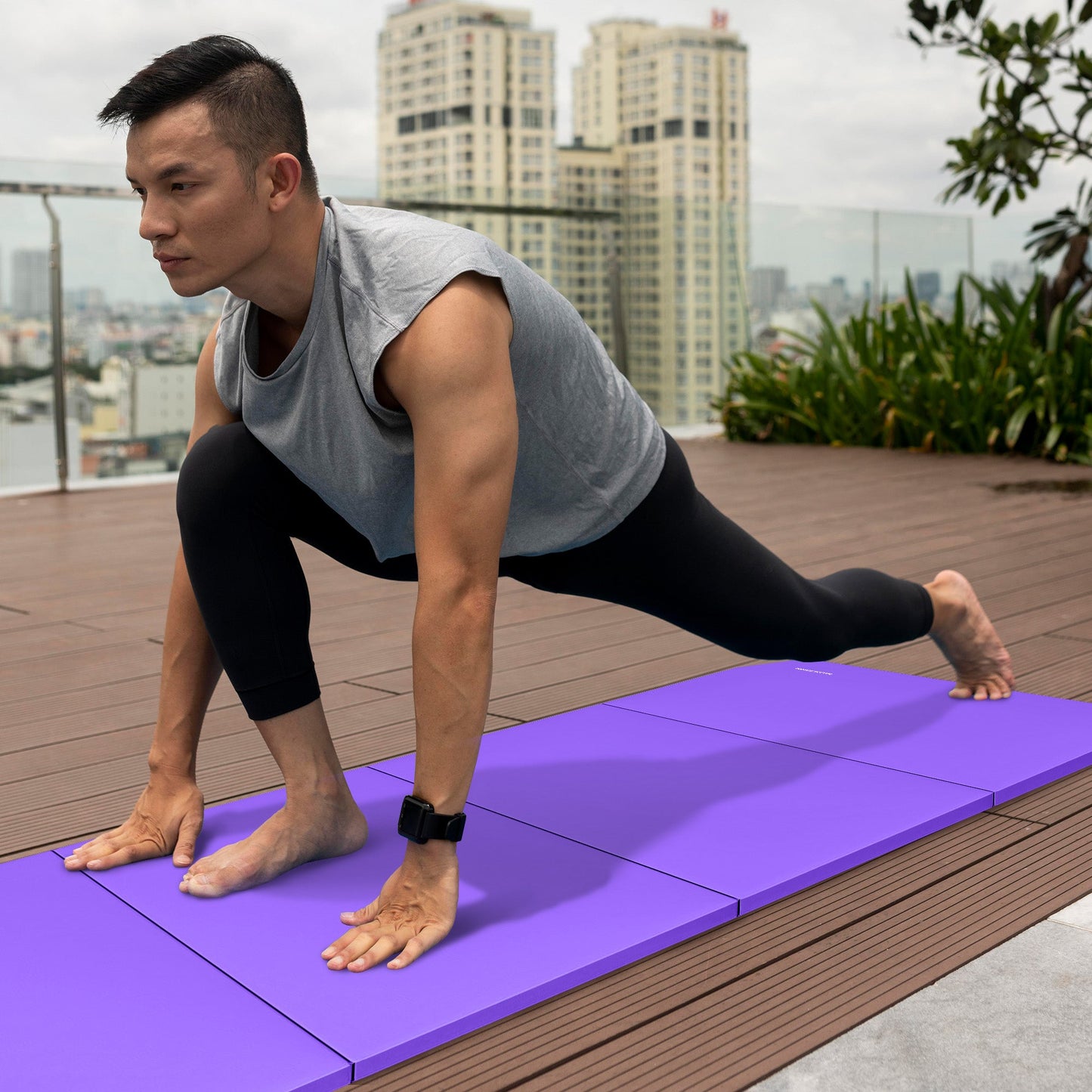 Tapete de ginástica dobrável multifuncional BalanceFrom 4' x 8' x 2", roxo