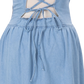 Light Blue Denim Square Neck Maxi Dress with Side Slit