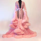 Luxurious Tulle and Fur Trim Bridal Robe Nightgown