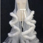 Luxurious Tulle and Fur Trim Bridal Robe Nightgown