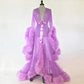 Luxurious Tulle and Fur Trim Bridal Robe Nightgown