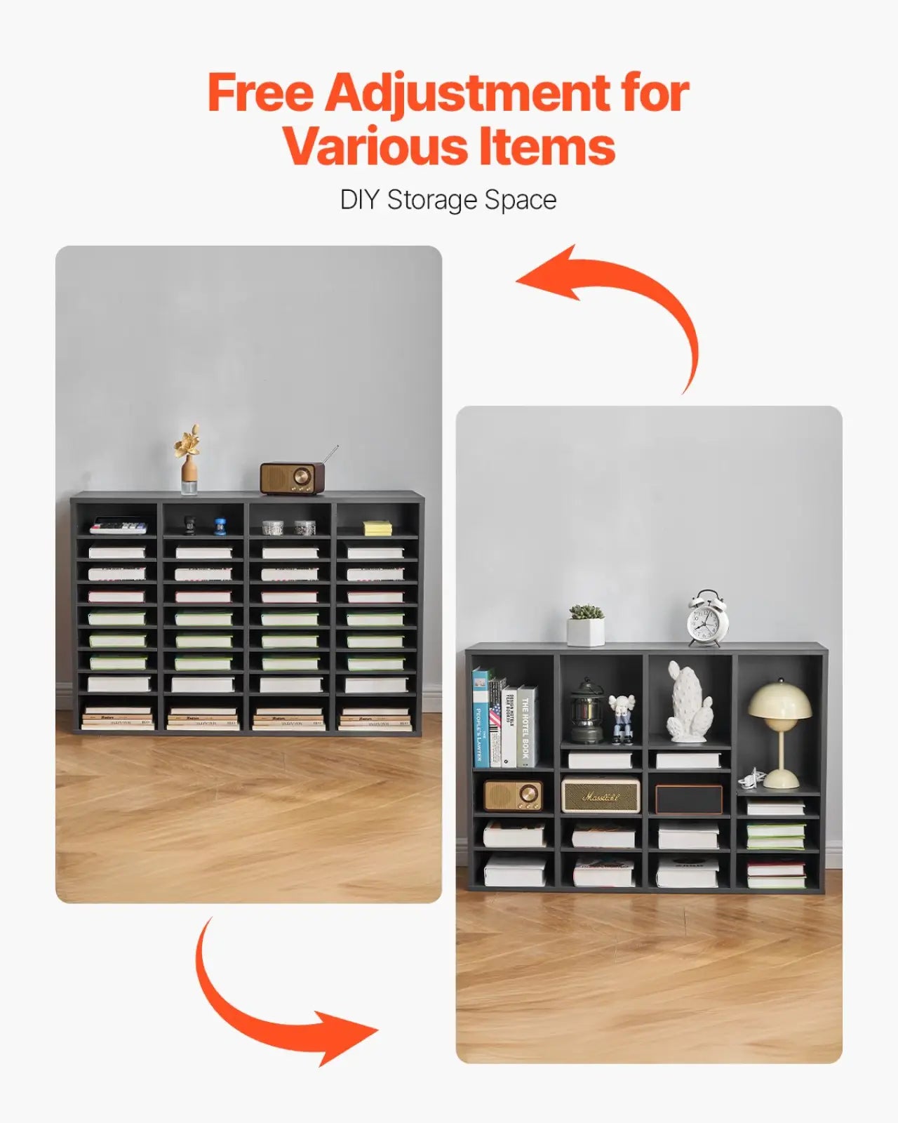 Literature Organizer 36 Compartment Grey Wood Mail Sorter