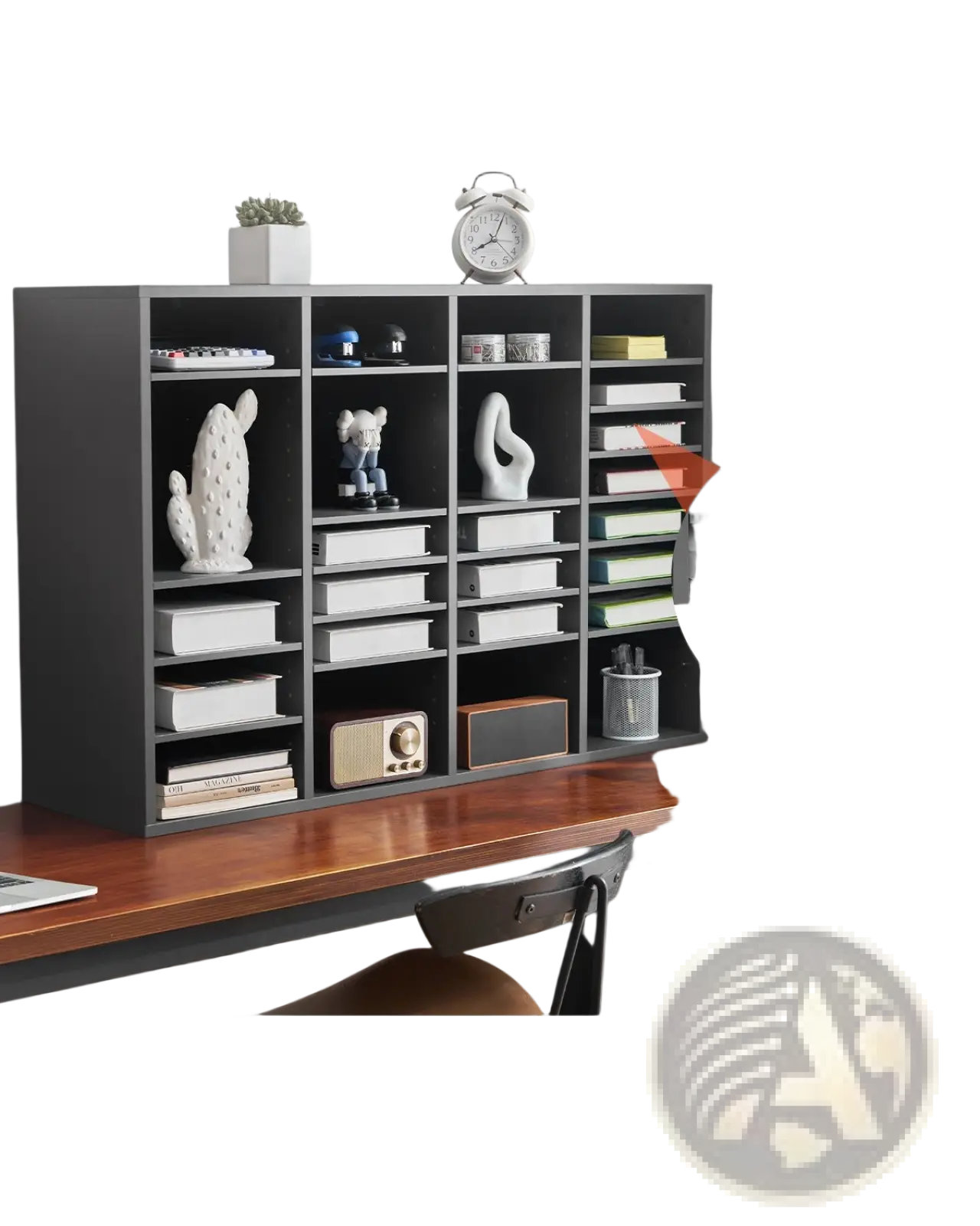 Literature Organizer 36 Compartment Grey Wood Mail Sorter