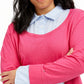 Camisa feminina plus size Tommy Hilfiger com aparência em camadas, rosa brilhante, tamanho 3X