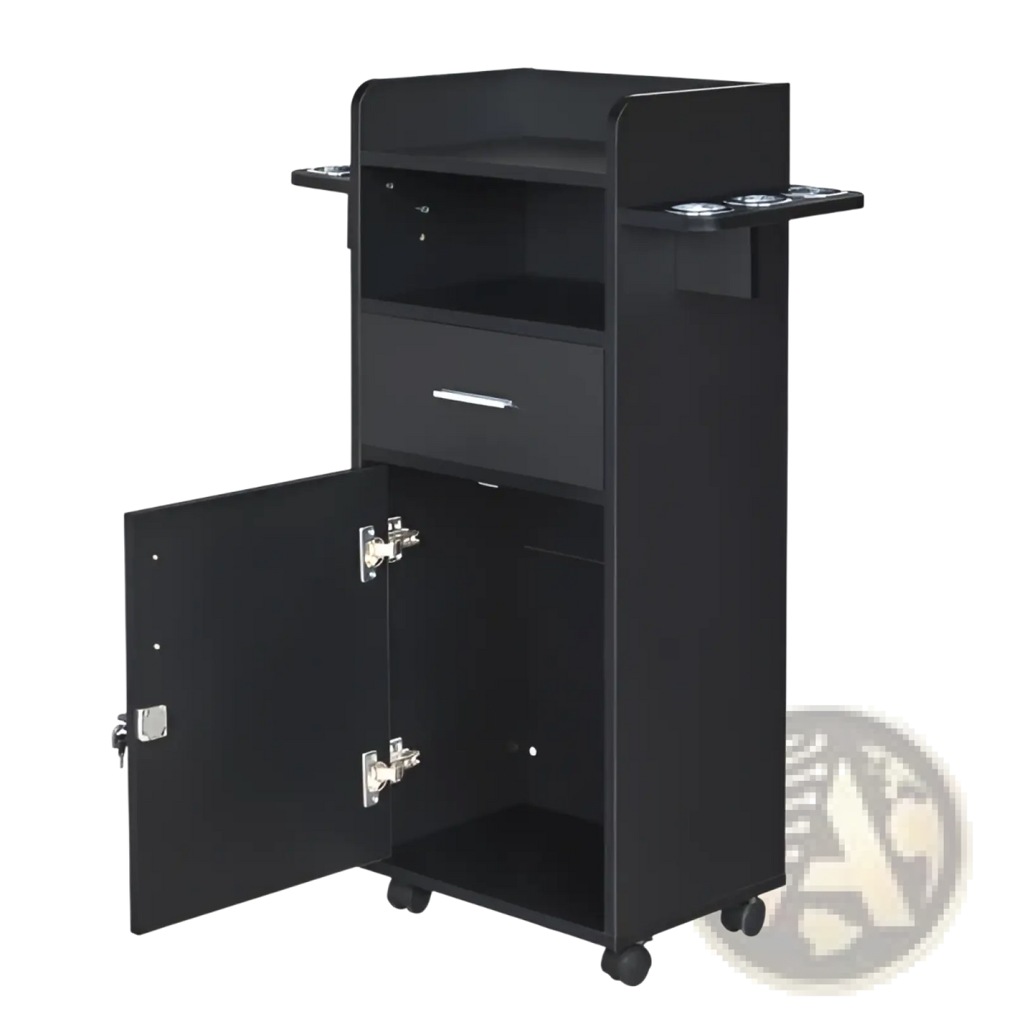 Lockable Rolling Salon Trolley with 6 Tool Holders