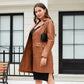 Women's Double Breasted Long Faux Leather Trench Coat