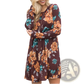 Long Sleeve Floral A-line High Waist Midi Dress