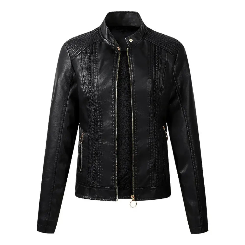 Women's Cropped Faux Leather Moto Jacket with Fleece Lining