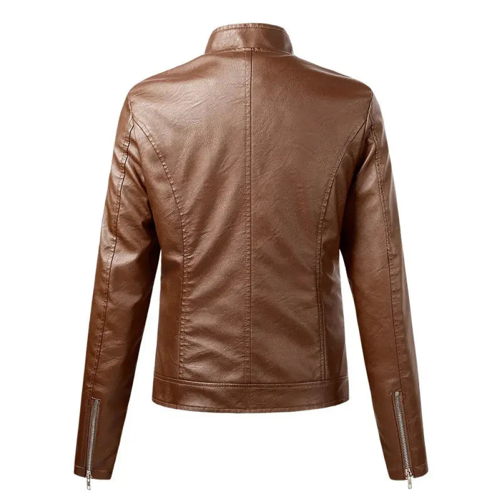 Women's Cropped Faux Leather Moto Jacket with Fleece Lining