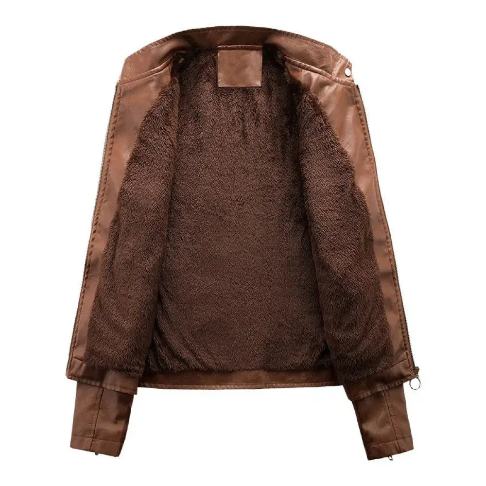 Women's Cropped Faux Leather Moto Jacket with Fleece Lining