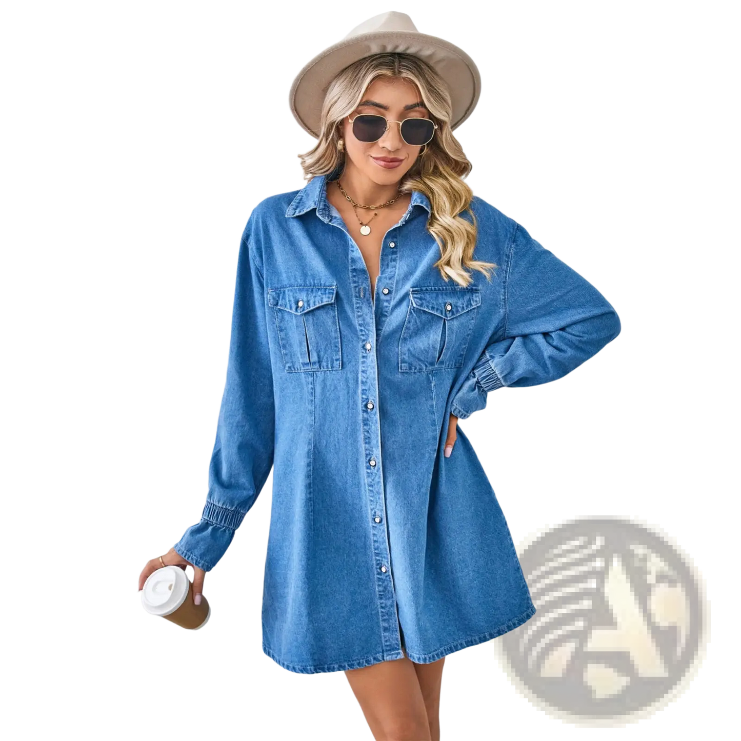 Loose Long Sleeve Denim A-line Shirt Dress