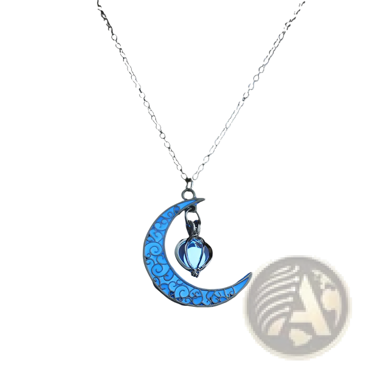 Luminous Heart and Filigree Crescent Moon Pendant Necklace