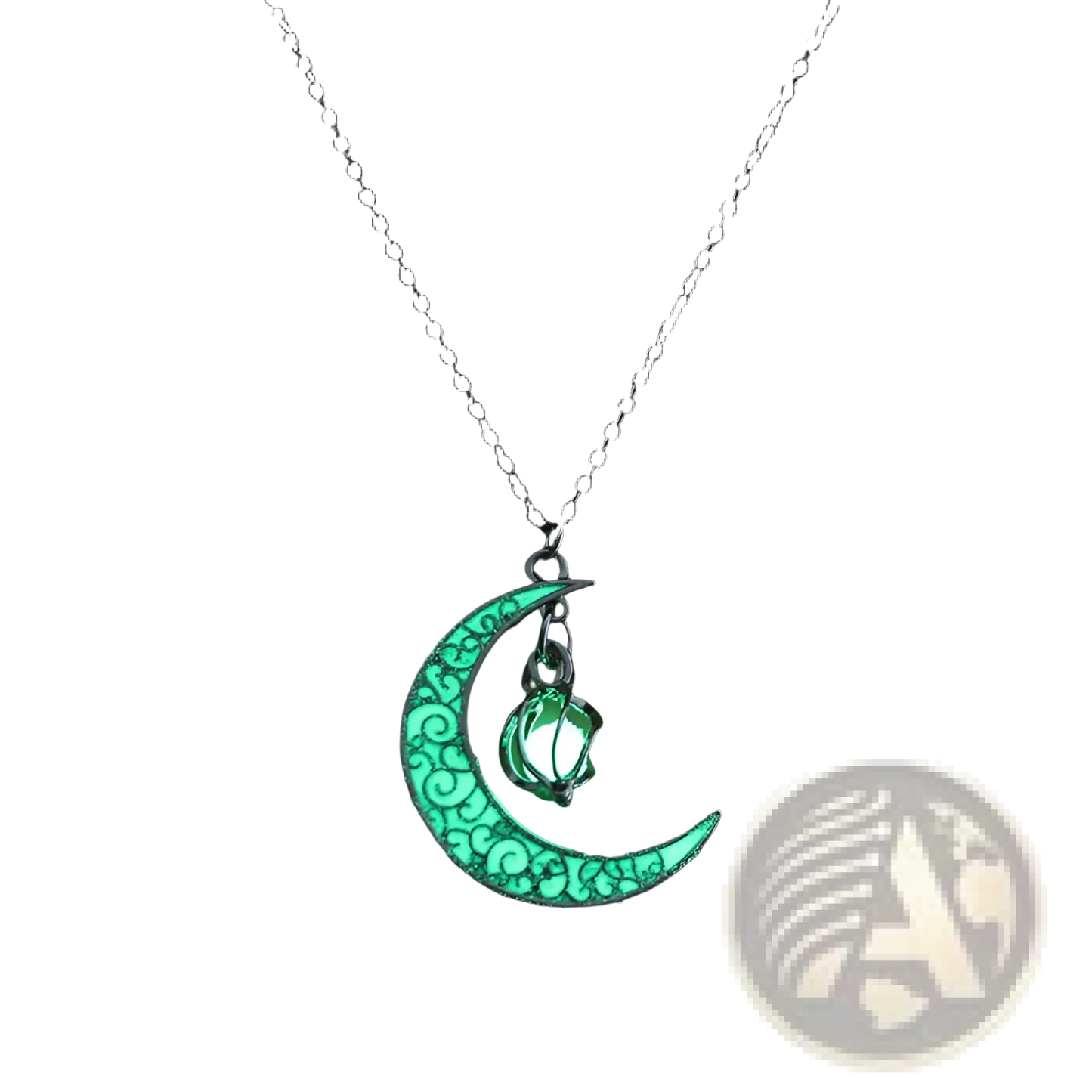 Luminous Heart and Filigree Crescent Moon Pendant Necklace