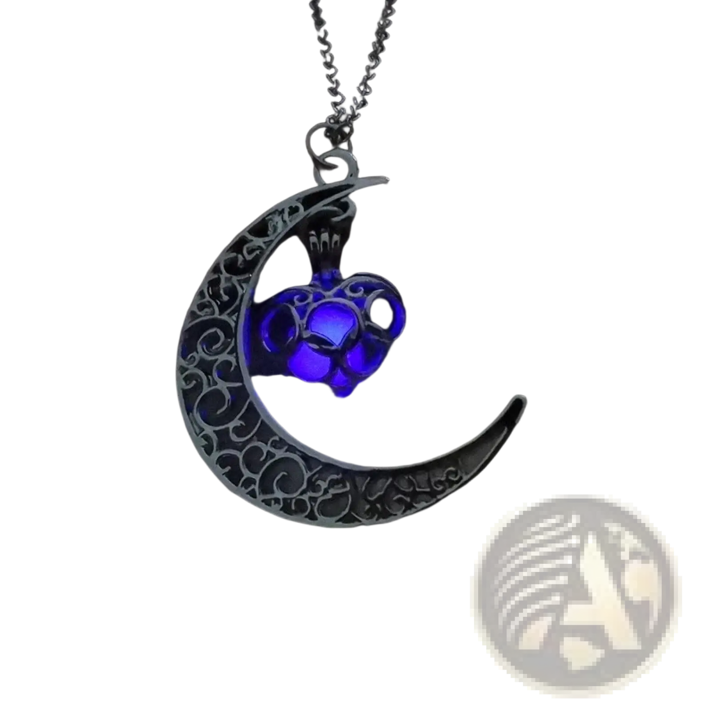 Luminous Heart and Filigree Crescent Moon Pendant Necklace