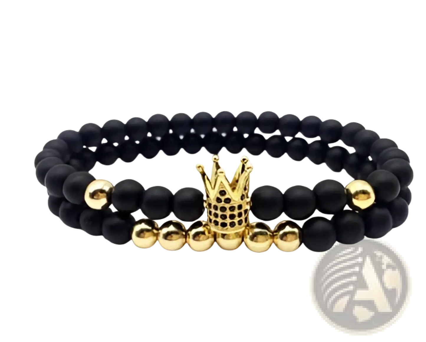 Luxury Zircon Crown Matte Black Beaded Bracelet