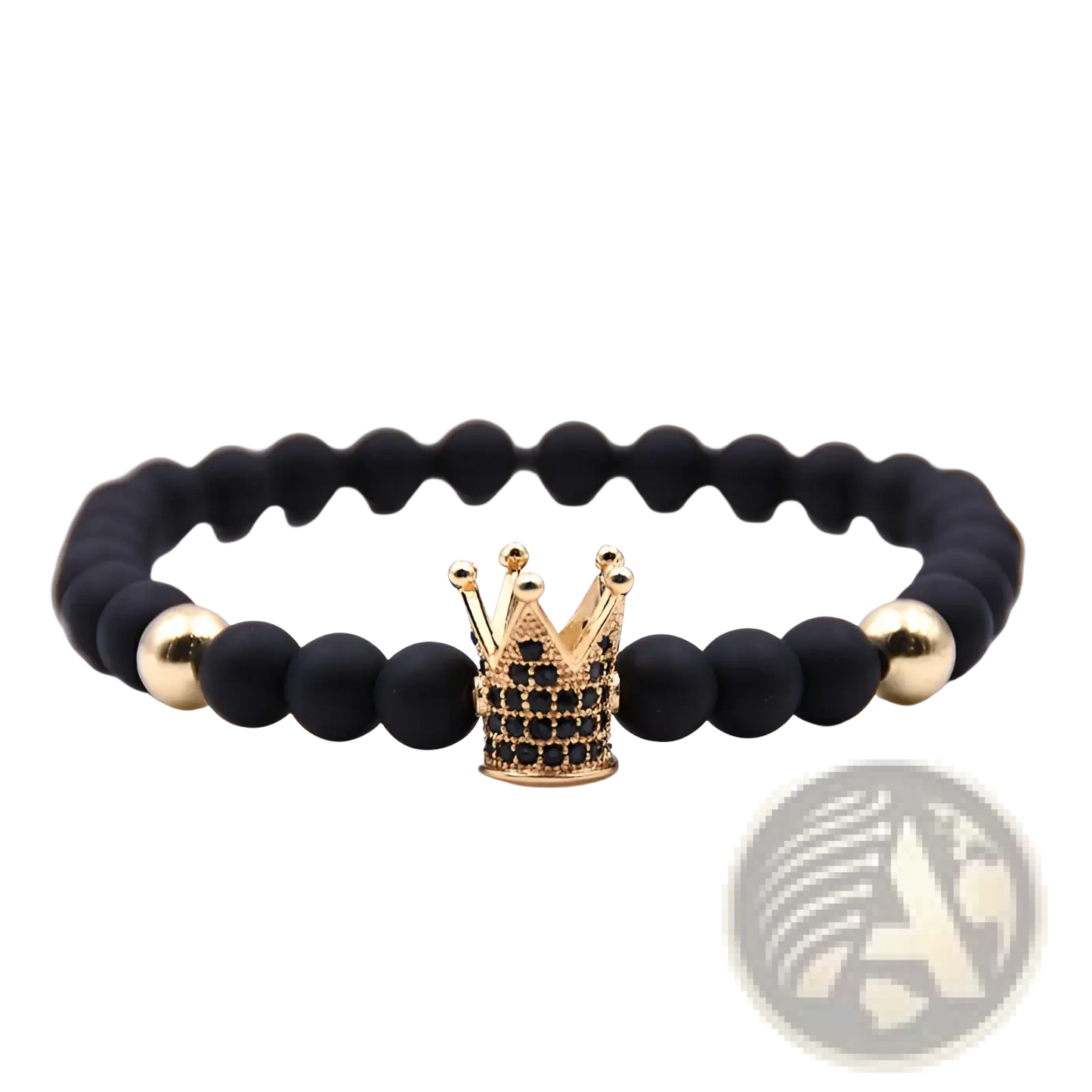 Luxury Zircon Crown Matte Black Beaded Bracelet