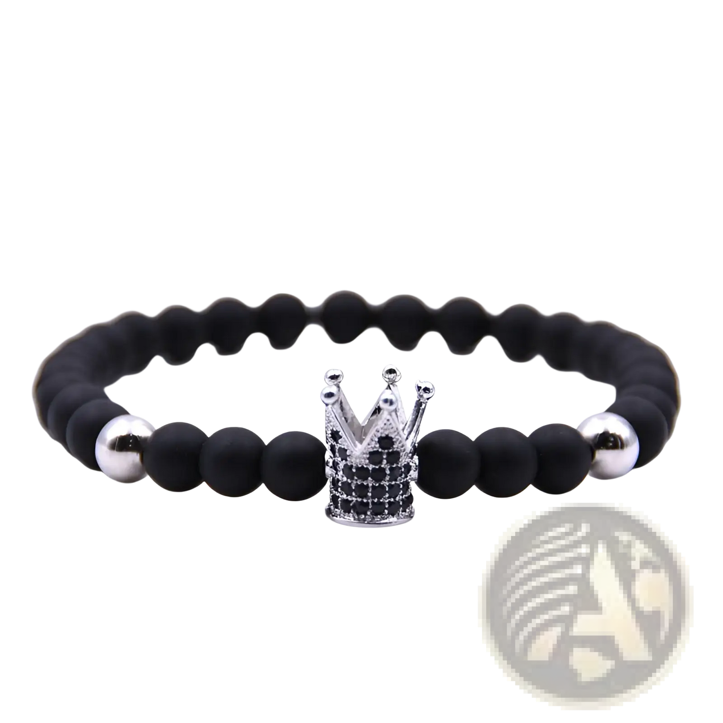 Luxury Zircon Crown Matte Black Beaded Bracelet