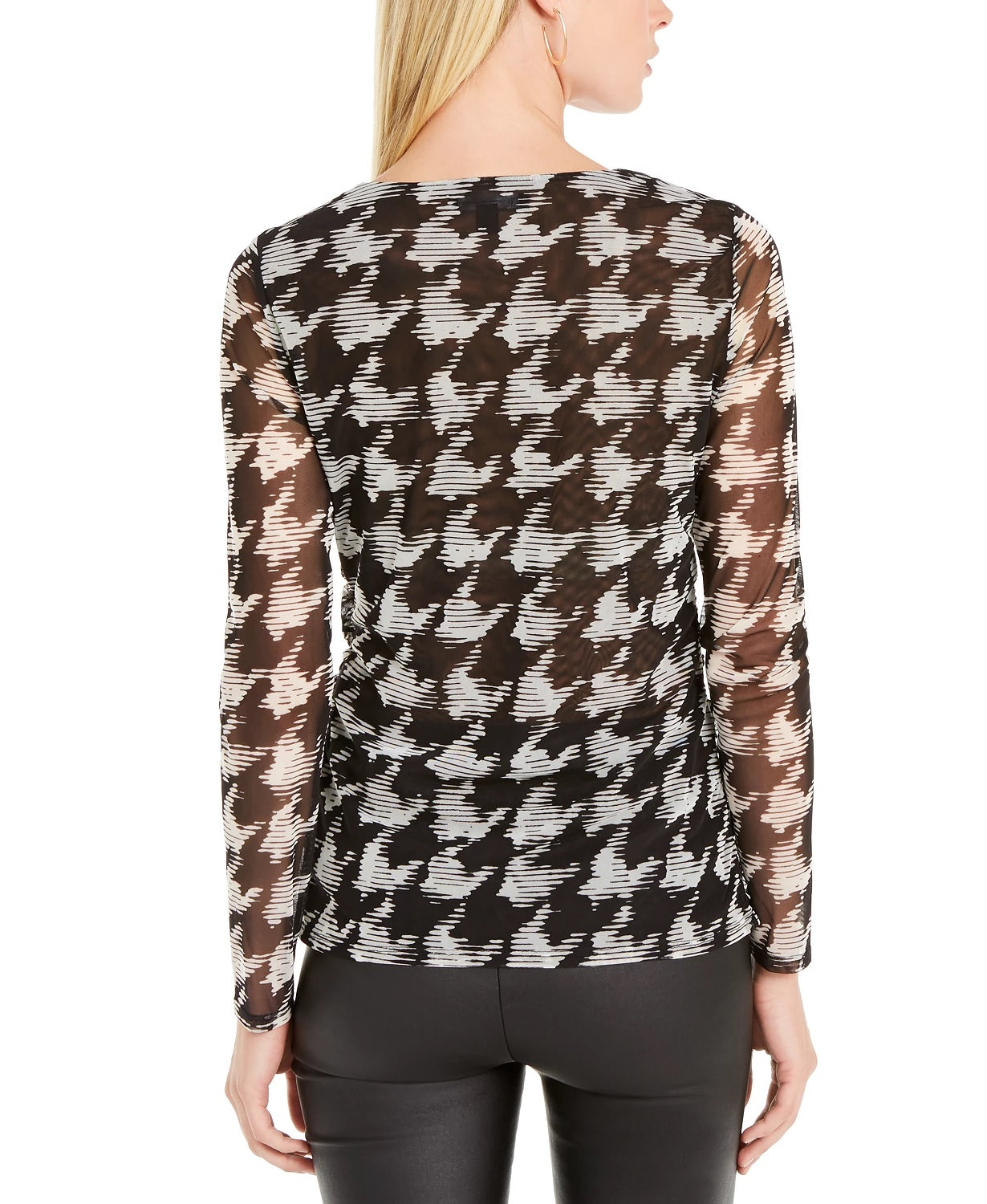INC International Concepts Top feminino com estampa pequena e manga transparente, tamanho pequeno, branco